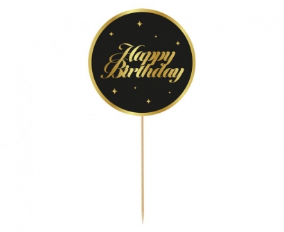 Декорация за торта в черно и златно с текст Happy Birthday /Gd/