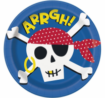 Хартиена парти чинийка Пират, череп / Ahoy Pirate, 23 см. диаметър, 8 бр. в опаковка /Gd/