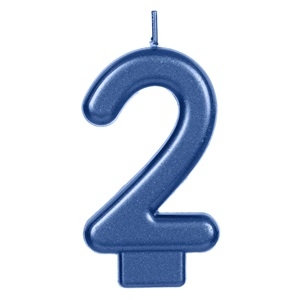 Свещичка цифра 2, цвят син металик /Mb/