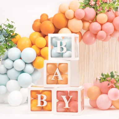 Комплект 4бр. декоративни прозрачни кутии за балони с букви Baby, цвят бял /Pd/
