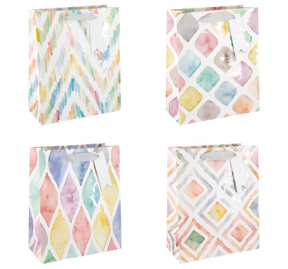 Луксозни подаръчни торбички, Фигурки пастелни цветове, 23х18см /Pp/