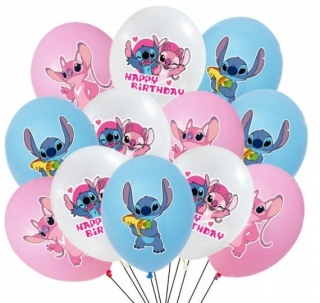 Балони с печат Стич и Ейнджъл, диаметър 30 см, 10 бр. микс цветове /Pe/
