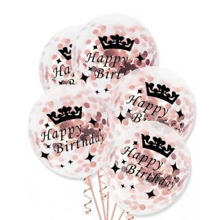Латексови балони Happy Birthday с розово злато конфети, 30 см. 10 броя /Pp/