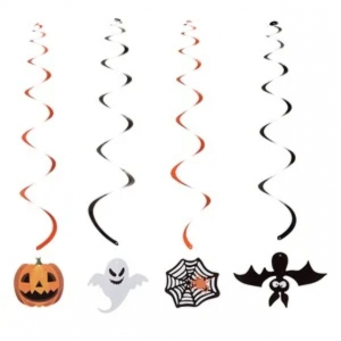 Висяща декорация тип спирали - Хелоуин / Happy Halloween, 4бр. в опаковка /Mb/