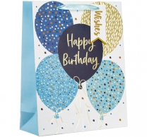 Подаръчна торбичка Happy Birthday, Балони в златно и синьо, 26х32см /Mb/