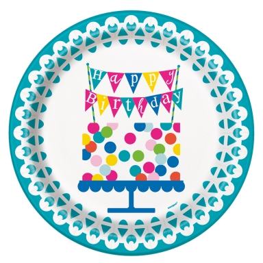 Хартиени парти чинийки Рожден Ден Конфети торта 23 см, / Confetti Cake 8 бр пакет
