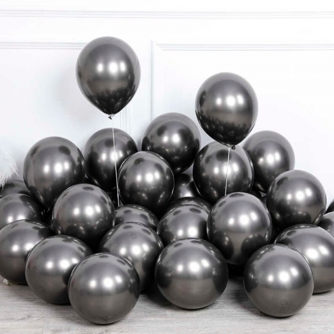 Балон хром черен графит, диаметър 13 см, 10 бр в пакет /Tr/
