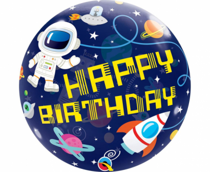 Балон сфера Космос, космонавт Happy Birthday, 56 см лиценз Qualatex /Gd/