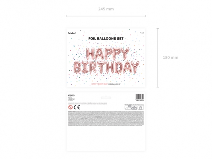 Надпис от фолиеви балони Happy Birthday, цвят розово злато 340х35 /Pd/