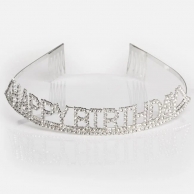 Сребърна корона Happy Birthday с блестящи камъни /Mb/