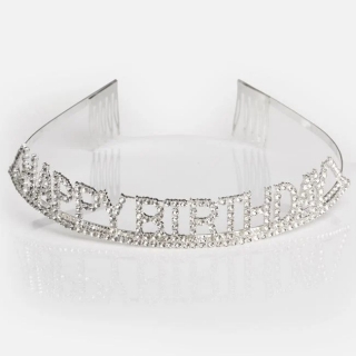 Сребърна корона Happy Birthday с блестящи камъни /Mb/