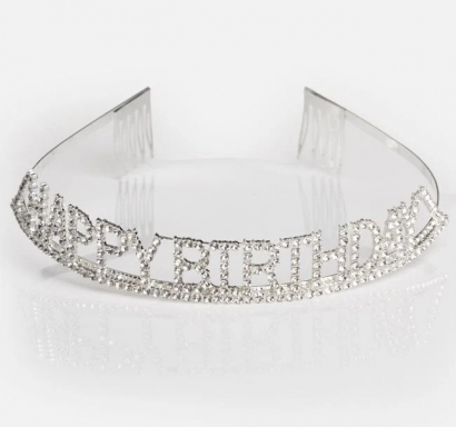 Сребърна корона Happy Birthday с блестящи камъни /Mb/