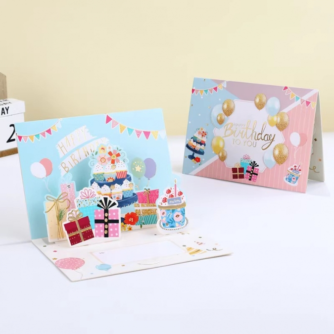 Луксозна отваряема 3D картичка Happy Birthday, Балони, 13x19см, с включен плик /Pe/