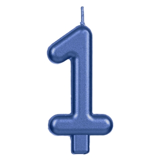 Свещичка цифра 1, цвят син металик /Mb/