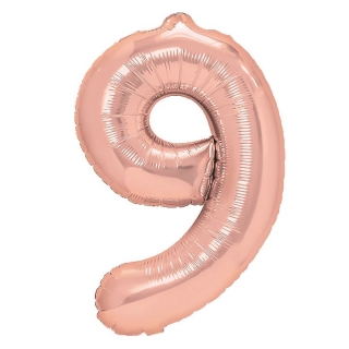 Фолиев балон цифра 9, цвят розово злато, 40см /Pp/