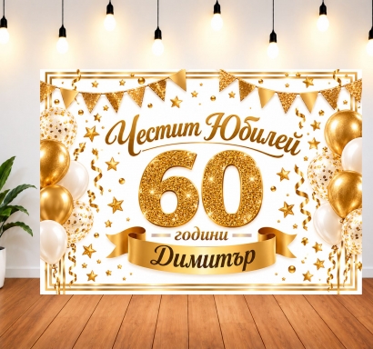 Винил за фон на рожден ден, юбилей, в бяло и златно, размер 100х70см