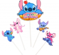 Топер за мъфини и торта Стич и Ейнджъл, 5 брoя /Pe/