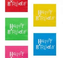 Хартиени парти салфетки, 25 бр. пакет, микс цветове с надпис Happy Birthday /mb/