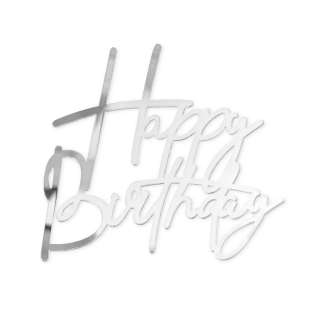 Декорация, топер за торта, фронтален, Happy Birthday, цвят сребро /Pp/