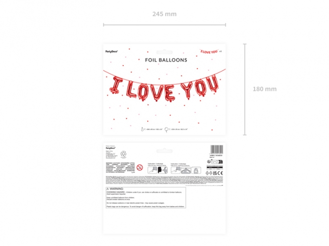 Фолиев надпис I LOVE YOU, цвят червен, 260х40см /Pd/