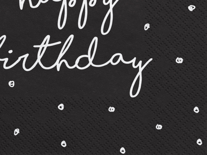 Салфетки черни с надпис Happy Birthday, 20 бр в пакет /Pd/