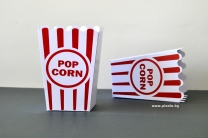 Парти кутийка за пуканки с червени ленти и надпис Popcorn, 3 бр. в опаковка