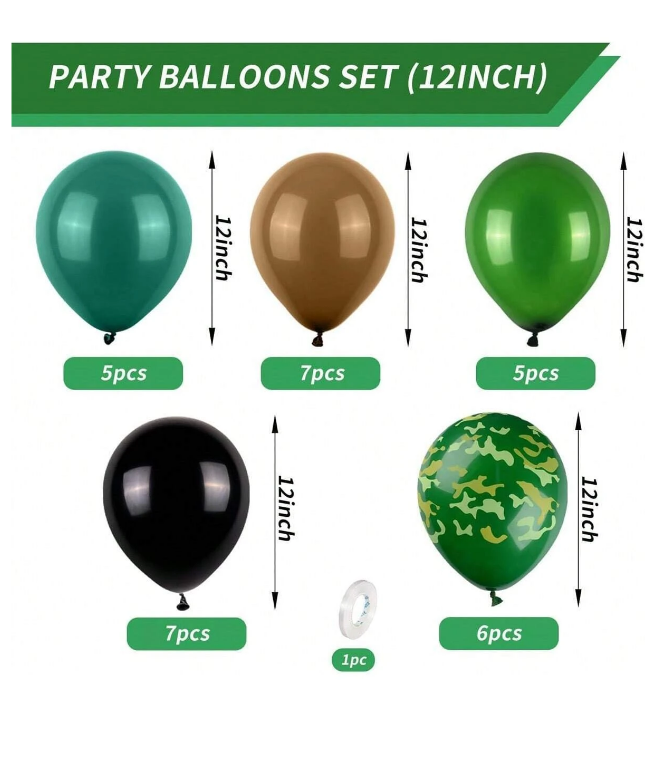 Комплект 30 бр. латексови балони в зелено и кафяво Камуфлаж /Ch/