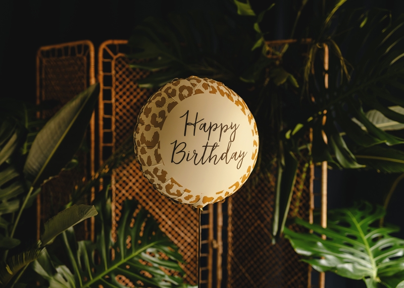 Фолиев балон Happy Birthday с леопардов принт, 45 см /Pd/