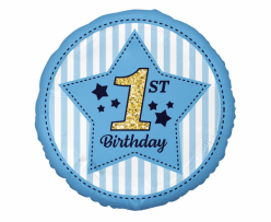 Фолиев балон Първи рожден ден момче / First Birthday, 43 см /Gd/