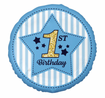Фолиев балон Първи рожден ден момче / First Birthday, 43 см /Gd/