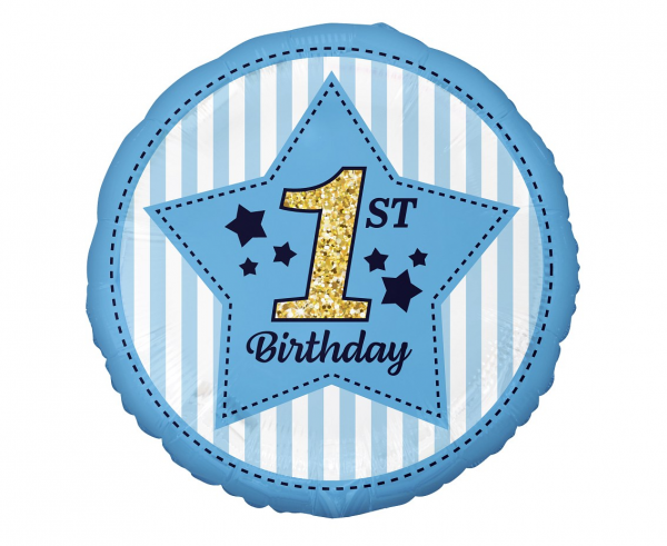 Фолиев балон Първи рожден ден момче / First Birthday, 43 см /Gd/