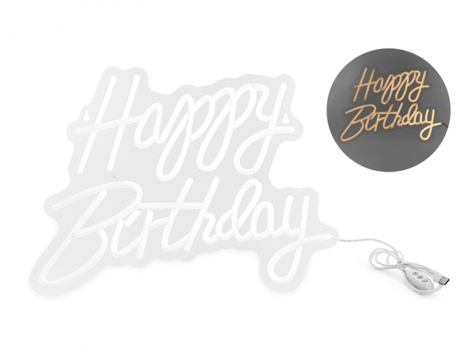 Неонов LED надпис Happy Birthday, бяла светлина, 40x29.5см /Pd/