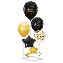 Комплект балони Happy Birthday в черни и златни цветове, с включена стойка  /Pp/