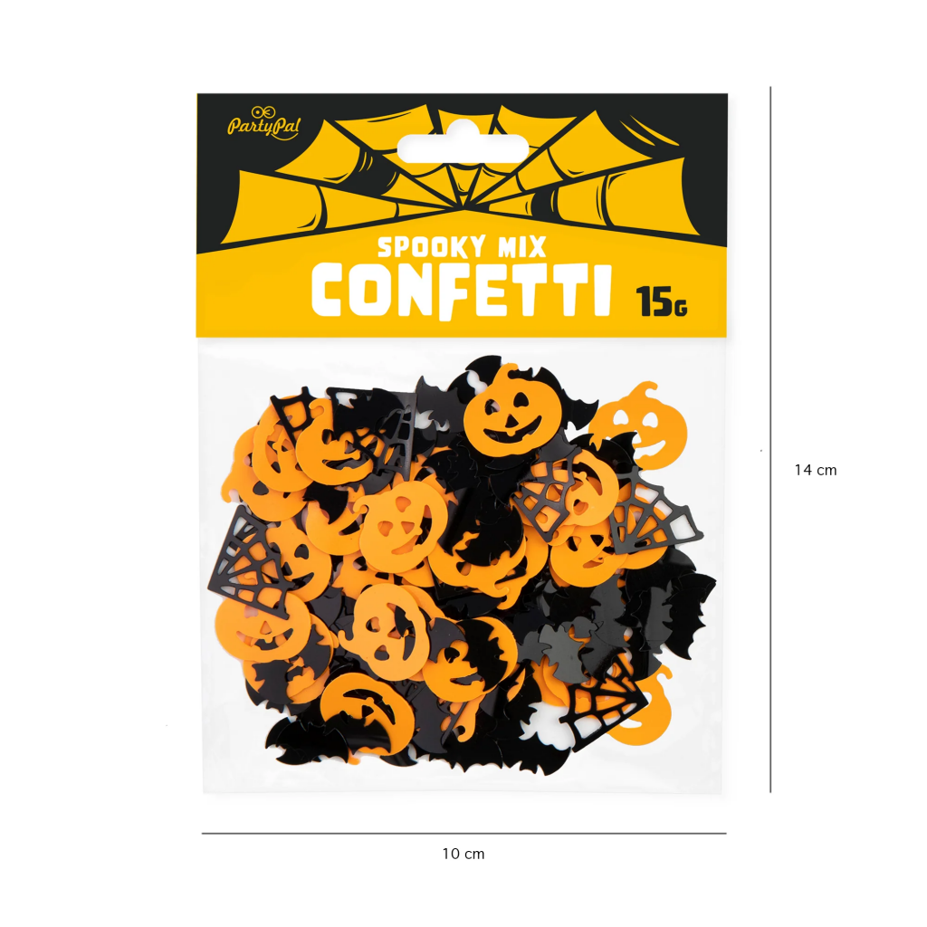 Конфети за Хелоуин - тикви, паяжини и прилепи, оранжево-черни 15 гр. /Pp/