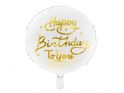 Фолиев балон бял със златен надпис Happy Birthday to you, 35 см /Pd/