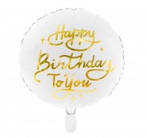 Фолиев балон бял със златен надпис Happy Birthday to you, 35 см /Pd/