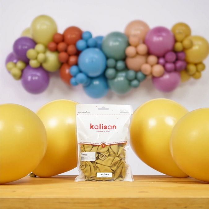 Балон цвят горчица / Mustard, Калисан, диаметър 30 см, 10 бр. в пакет