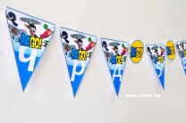 Персонализиран банер Честит Рожден Ден Малките Титани, с включени 2 бр. флагчета бонус