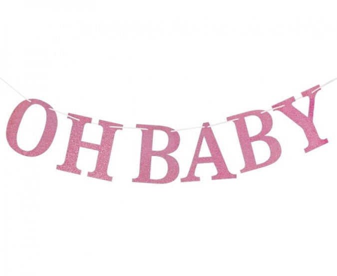 Банер гирлянд за декорация с текст Oh Baby / Бебе момиче, 3,00 м. дължина, цвят розов брокат /Gd/
