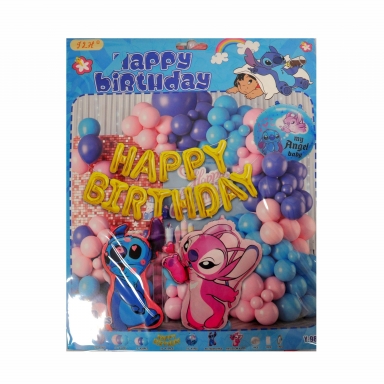 Комплект за украса с балони Стич и Ейнджъл, 58 броя /Pe/