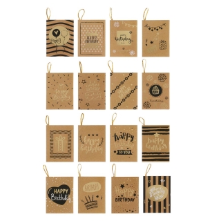 Мини картичка, Happy Birthday, 9x6см, крафт картон, различни стилове /Pe/