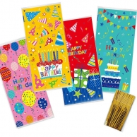 Подаръчни торбички целофан, торта Happy Birthday, 27х12,5см, 50бр. /Pe/