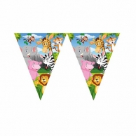 Банер гирлянд за декорация Сафари, джунгла, животни, 3,20 м дължина, 11 бр. флагчета